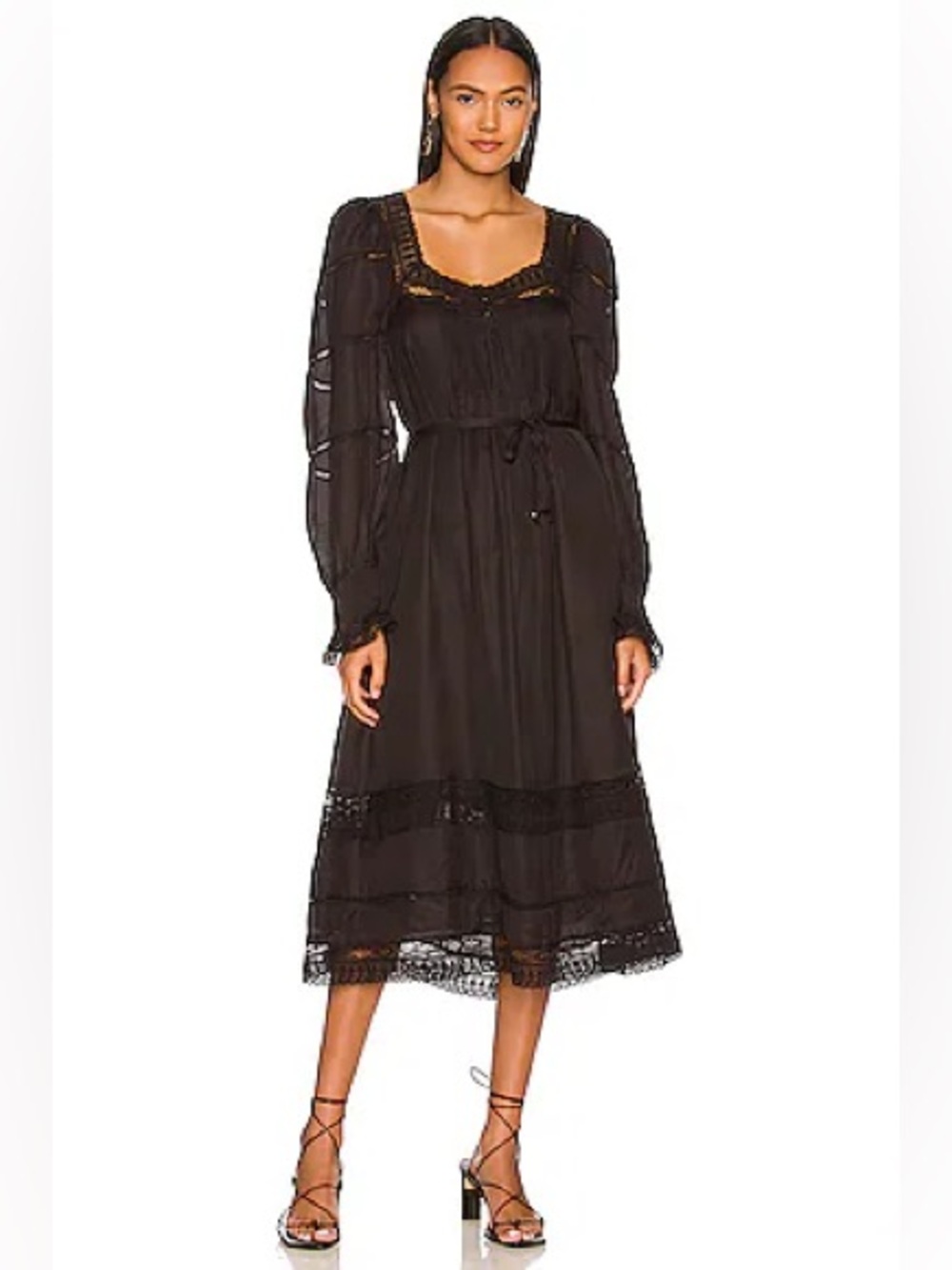 Tularosa Carina Midi Dress in Black with Lace Trim Size M